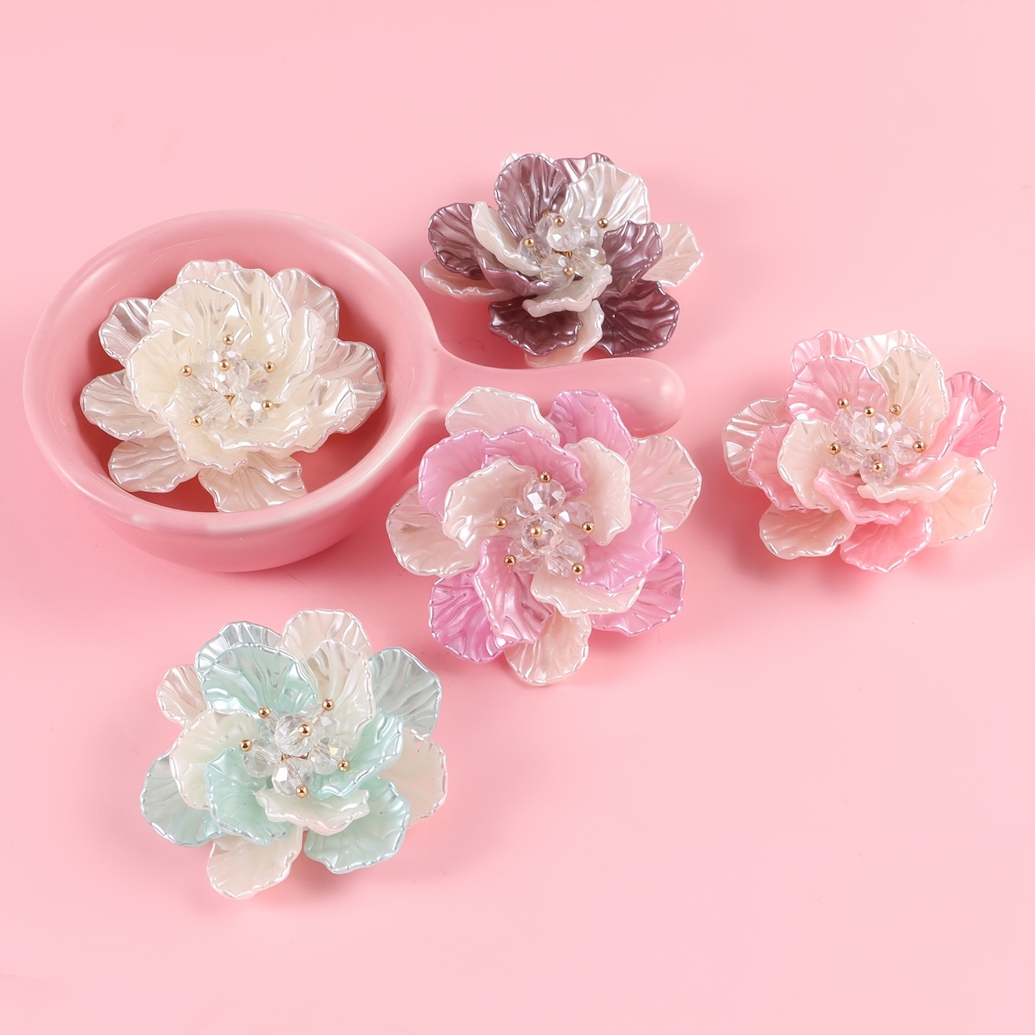 1pc Plastic ABS Pearl Flower Two Tone Accessory